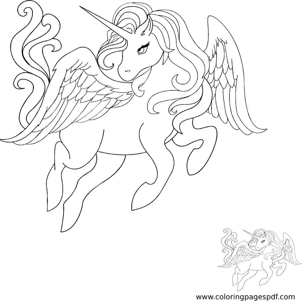 Coloring Page Of A Pretty Unicorn