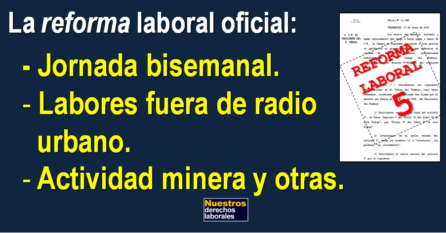 La "reforma" laboral oficial: Jornada bisemanal. Labores fuera de radio urbano. Minería y otras.