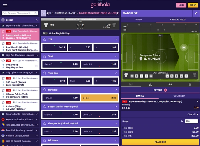 Gambola Live Betting Screen