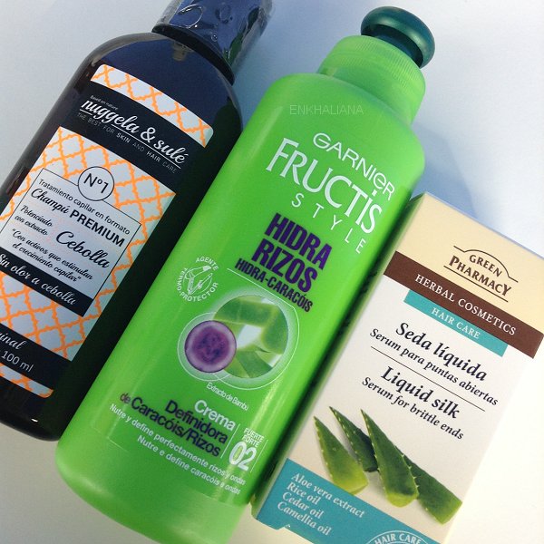 Garnier Fructis Style Hidra Rizos Crema Definidora 02 / Green Pharmacy Hair Seda Líquida / Nuggela & Sule Champú Premium Cebolla