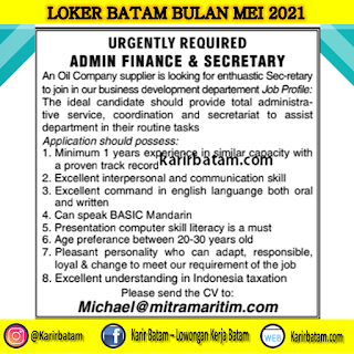 Lowongan Kerja Admin Finance and Secretary