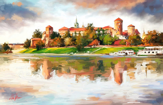Wawel Royal Castle Krakow Poland digital landscape painting by Mikko Tyllinen