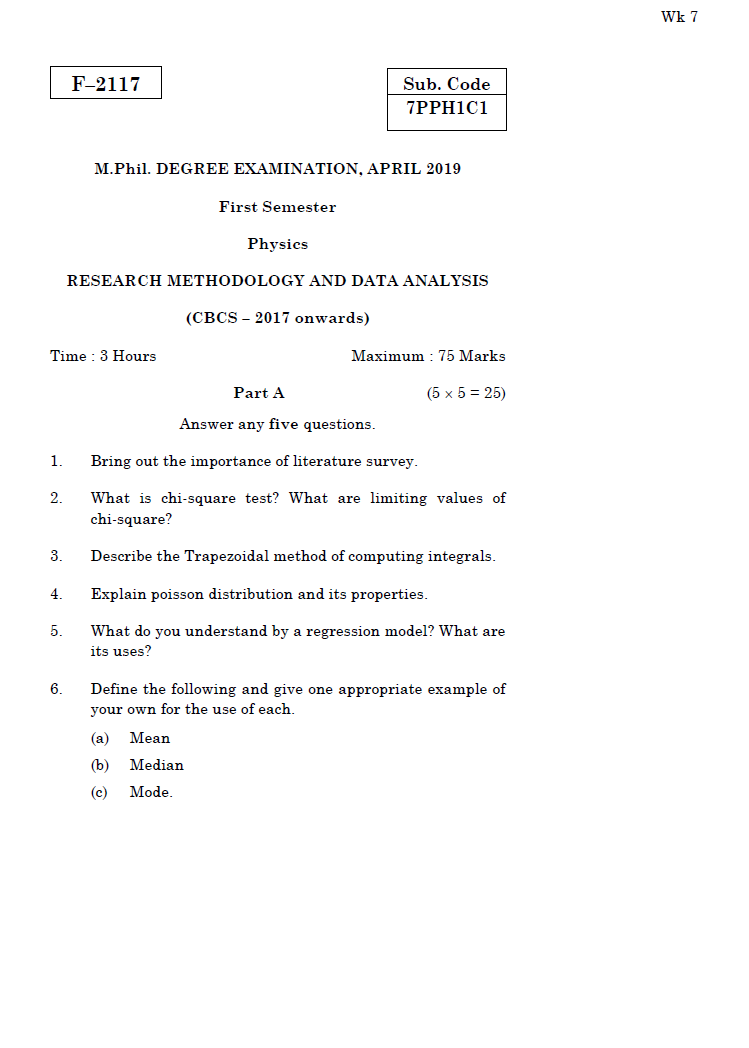 research methodology question paper 2019
