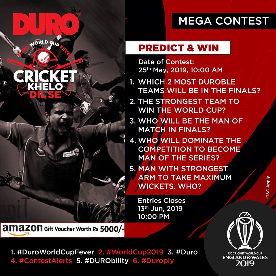 Duro World Cup Fever 2019 Series Predict And Win Free Stuff Contests Deals Giveaways Free Samples India Win cricket prizes in our free prize draws from anything to cricket books, cricket equipment to signed memorabilia. fforfree