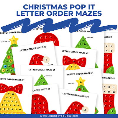 Christmas pop it letter order mazes pack for kids