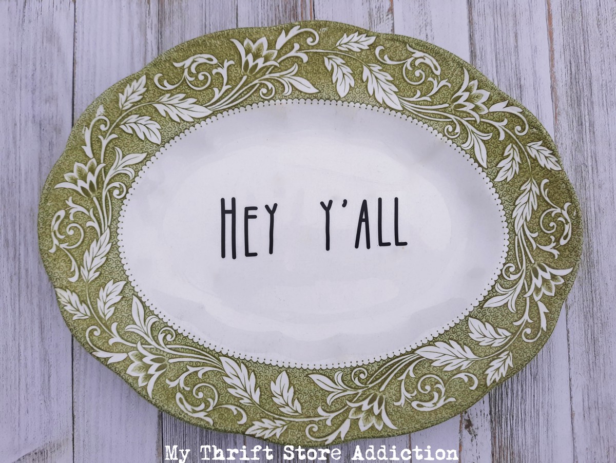 Repurposed vintage dish southern welcome sign