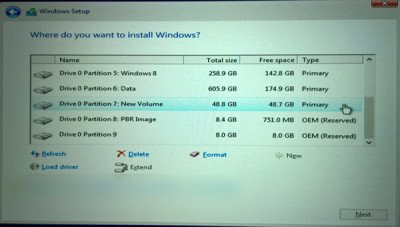 USB7からWindows10をインストールする