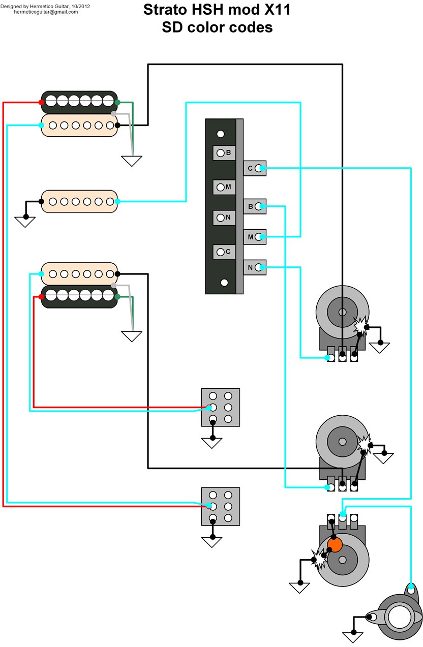 Hermetico Guitar  Wiring Diagram  Hsh Strato Mod 01