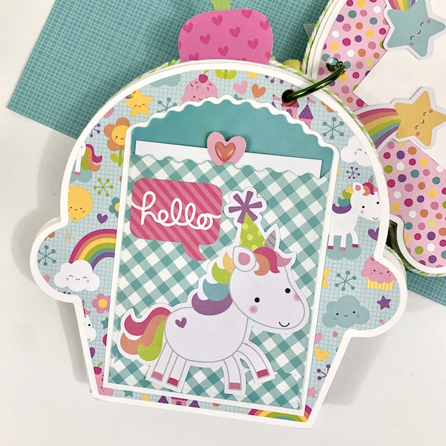 Cupcake Shaped Birthday Scrapbook Page with Unicorn