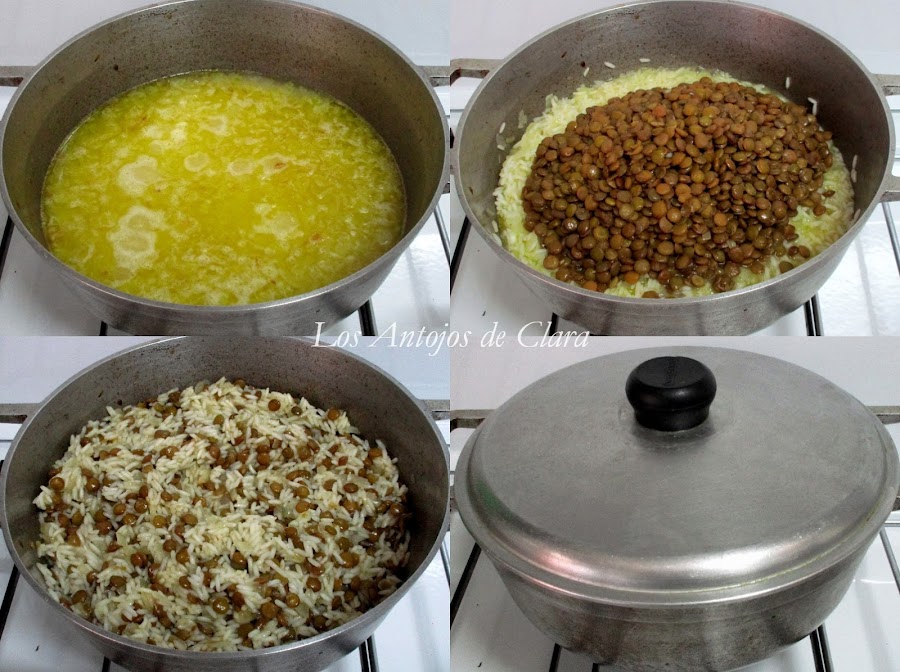 Preparación arroz con lentejas