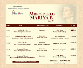 Shree Fab Mbroidered Mariya B Vol 9 Pakistani Suits