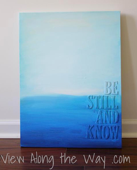 DIY Abstract Ocean Canvas Painting with Bible Verse Be Still and Know