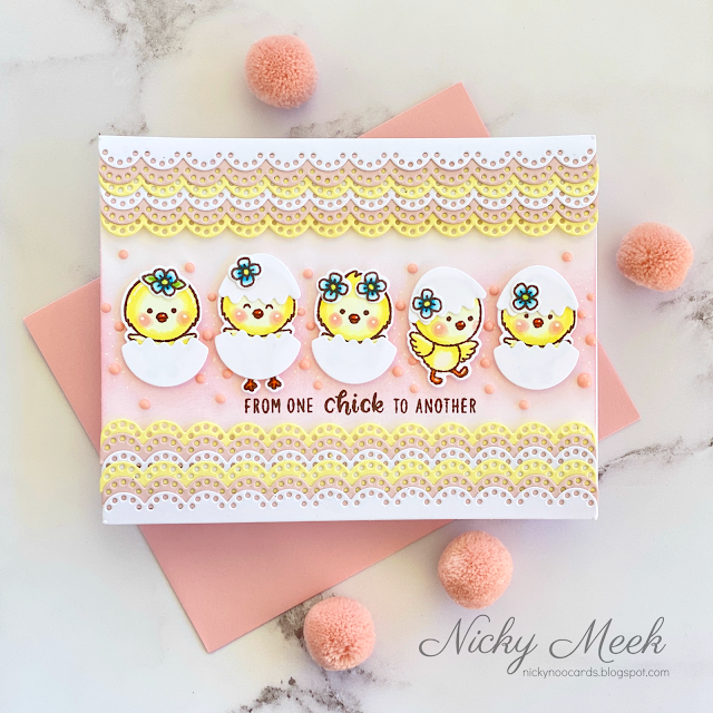 Sunny Studio Stamps: Chickie Baby Eyelet Lace Border Dies Girlfriend Card by Nicky Meek Sunny Studio Stamps: Chickie Baby Eyelet Lace Border Dies Girlfriend Card by Nicky Meek