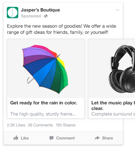 Facebook multi-product ads on mobile