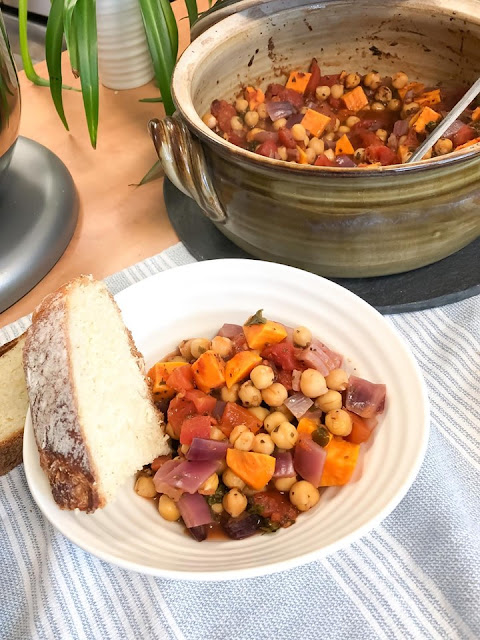 Vegan Stew in a Bowl with Bread