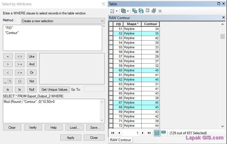 Query untuk memilih fitur dengan elevasi kelipatan 5