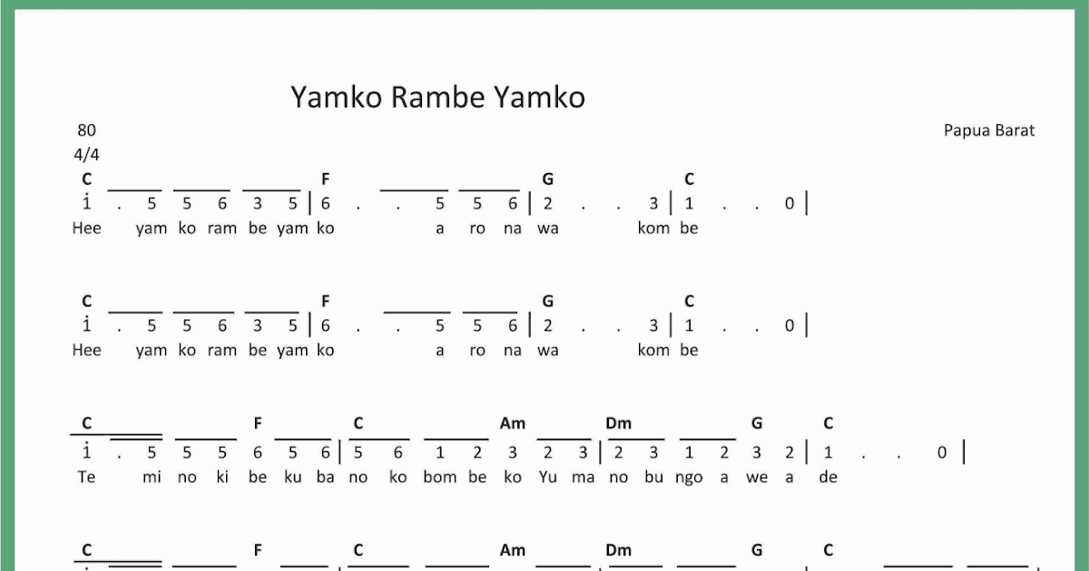 Pada notasi angka lagu yamko rambe yamko nada yang digunakan adalah