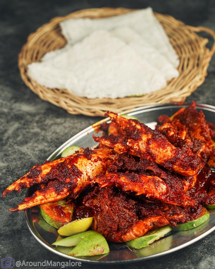 Crab Ghee Roast with Neer Dosa Janatha Lunch Home, Falnir, Mangalore