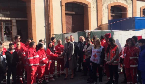 Prince Albert II of Monaco, his wife Princess Charlene of Monaco and President of Red Cross of Monaco met with the refugees seeking asylum