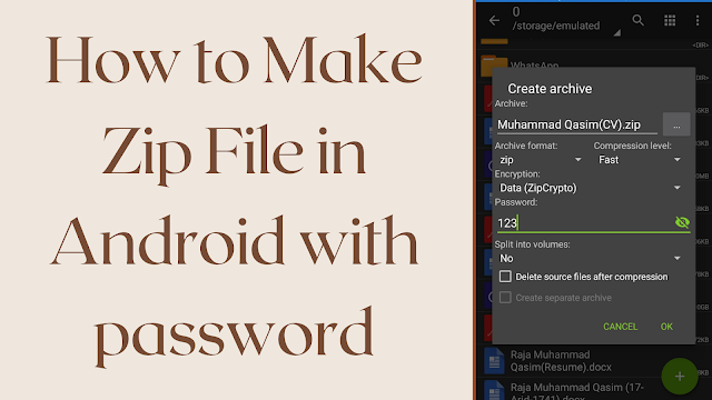 How to create zip file in android mobile