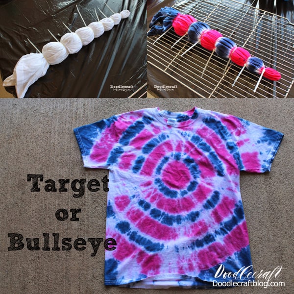 Target or bullseye!   Just grab the shirt where you want the center of the target to be.  Then zip tie it and repeat for as many rings as you want!