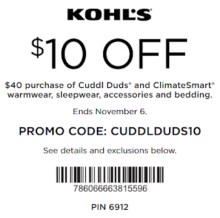 Kohls coupon $10 Off $40+ Cuddl Duds and ClimateSmart 2019