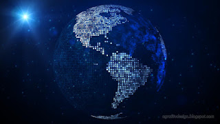 Square Shines Dotted Globe Earth World Map Of The North And South America Against Blue Shiny Sparkles Stars And Lens Flare Glare Light