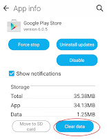 Clearing data of Google Play Store
