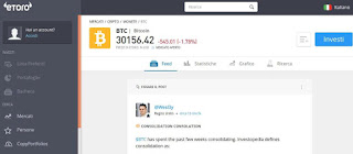 Immagine della schermata Bitcoin eToro criptovalute