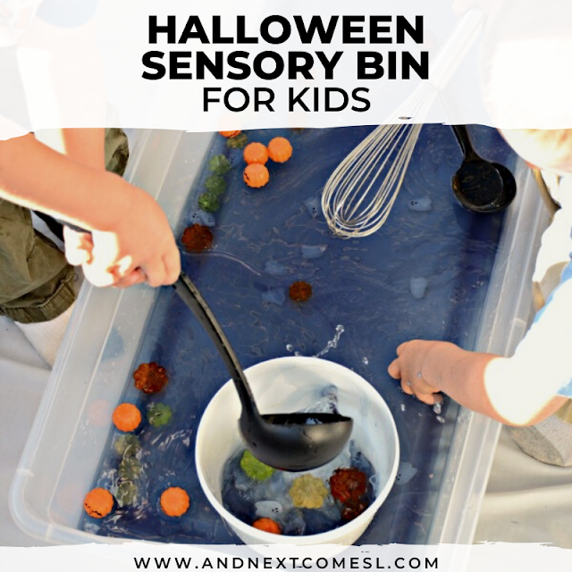 Halloween sensory bin for toddlers and preschoolers