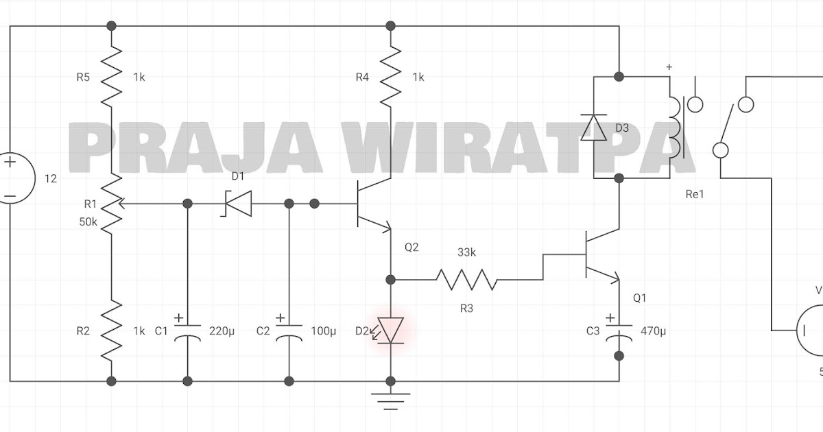 Skema rangkaian delay off timer dengan transistor Praja