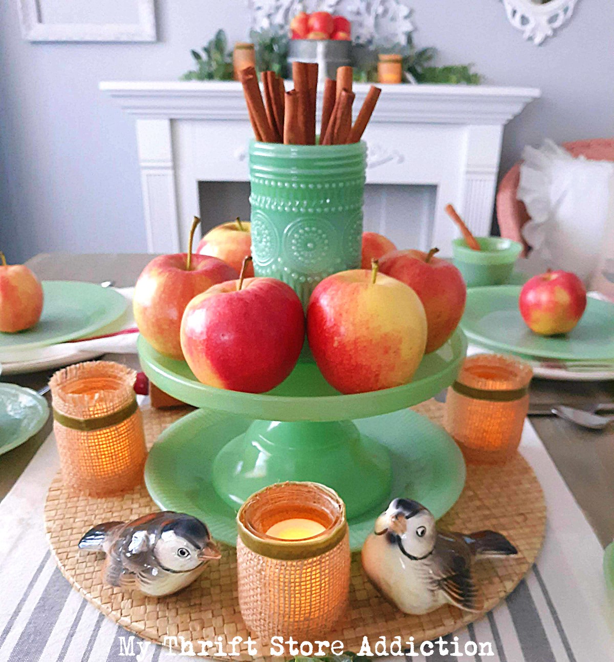 Apples and jadeite seasonal tablescape