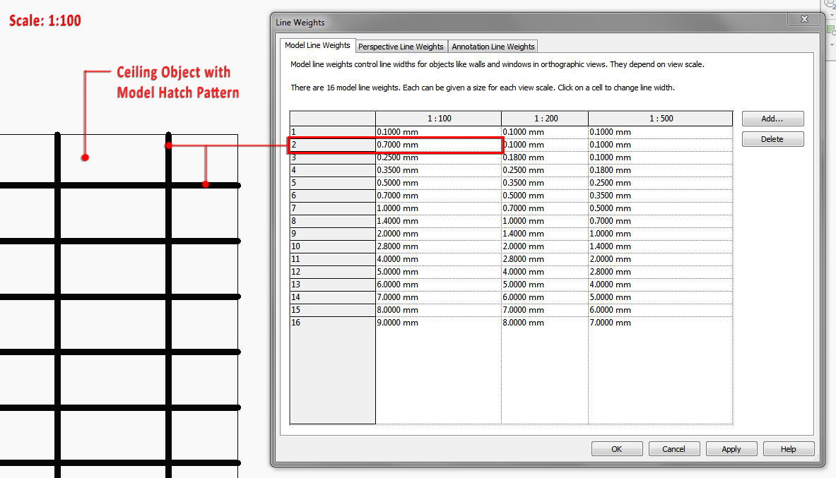 Revit Link Ceiling Hatch Pattern Lineweights