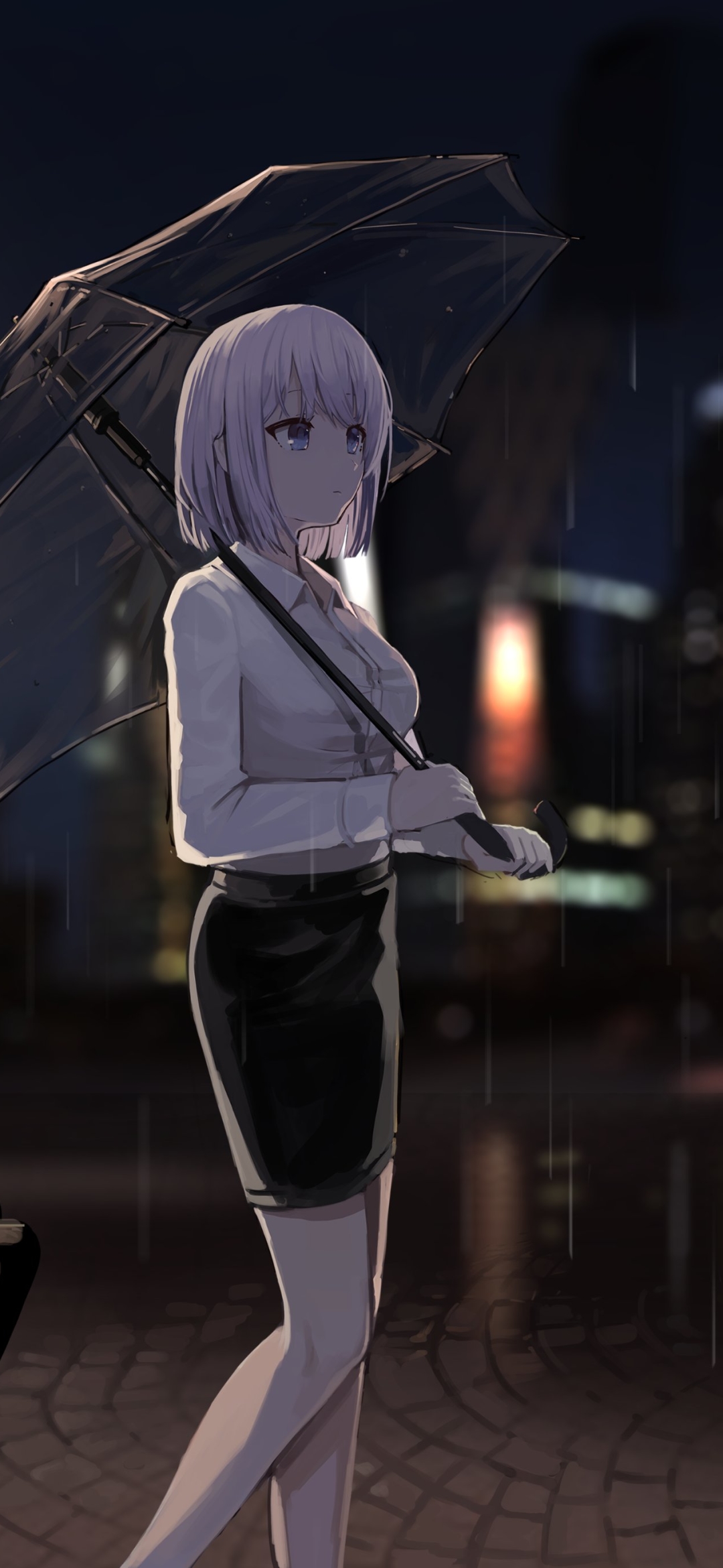 Anime girl with umbrella mobile wallpaper