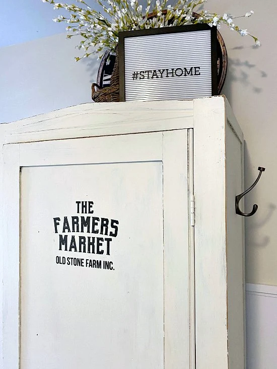 Farmhouse cupboard with Farmer's Market Transfer