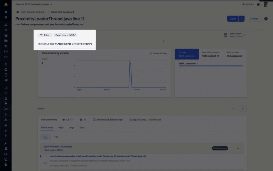 Crashlytics now reports Application Not Responding errors, giving you a more comprehensive view of app stability