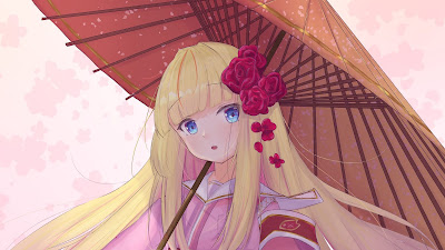 Anime Girl Wallpaper, Kimono, Umbrella, Red Flowers Screen background Anime girl, kimono, umbrella, red flowers