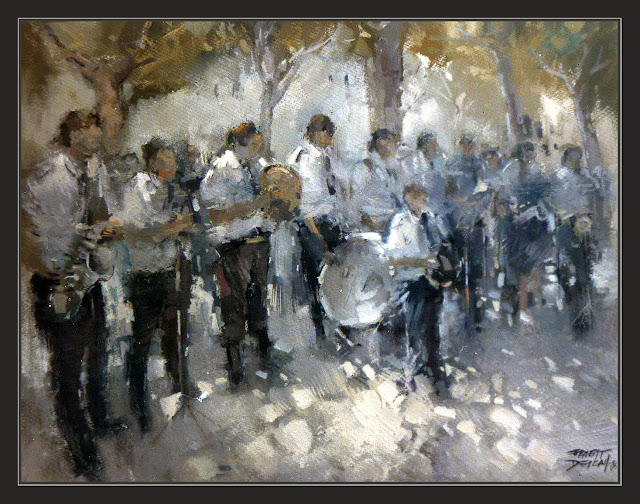 RAMBLAS-BARCELONA-PINTURA-COBLA-RAMBLES-ORQUESTRINA-CUADROS-MUSICA-PINTOR-ERNEST DESCALS