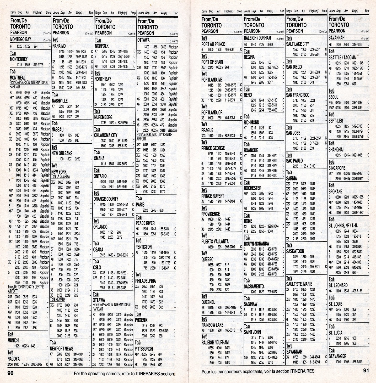 Airline Timetables: Air Canada - December, 2000