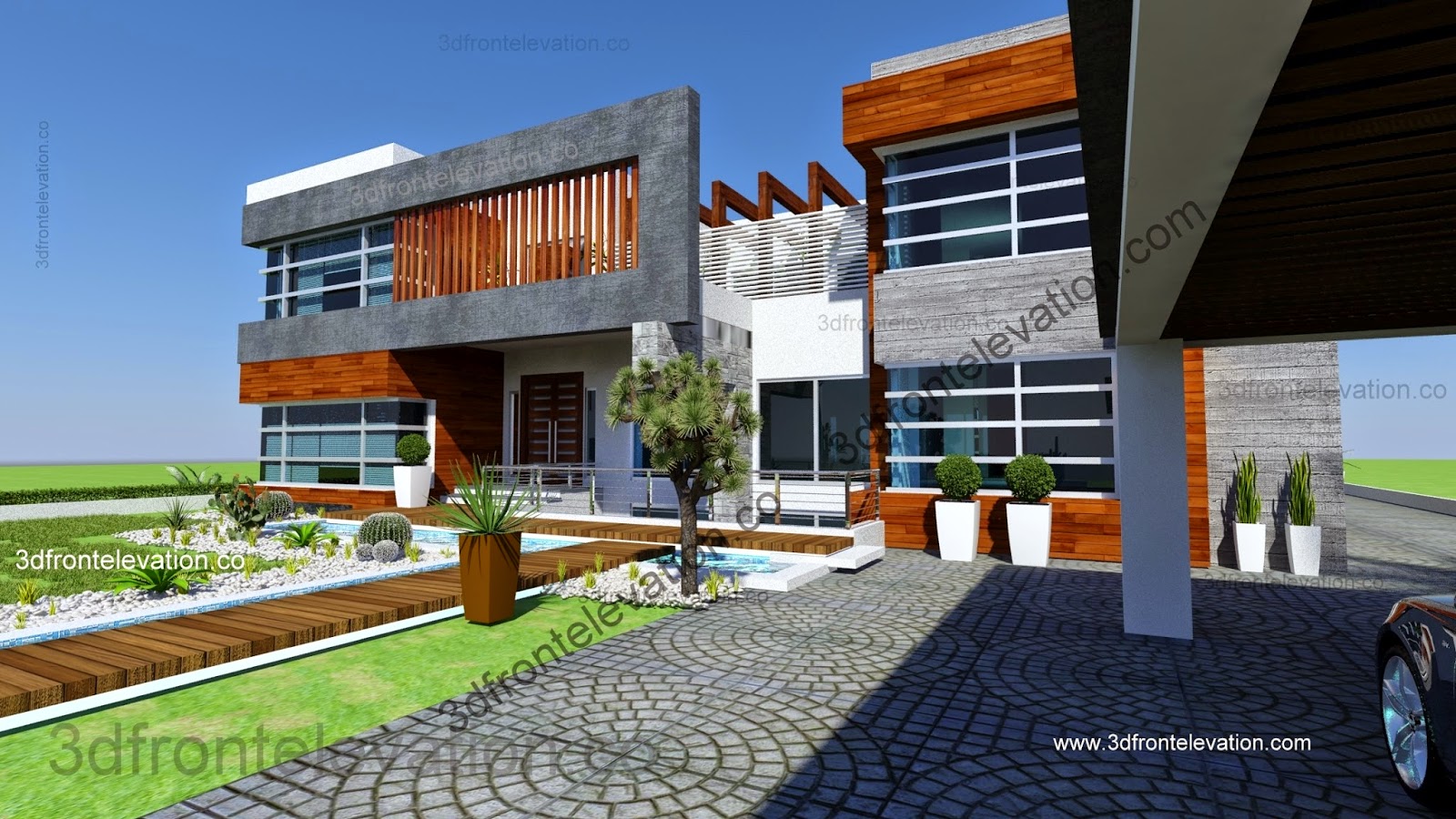 3D Front Elevation com New Beautiful 2 Kanal House Plan 