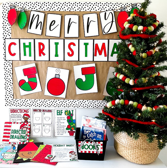 Classroom Christmas party with activities, ideas, craft, directed drawing, games, snacks, and more!