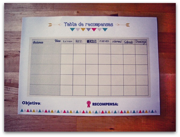 Tabla de recompesa para niños
