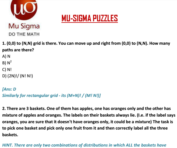 Mu Sigma Aptitude Test Questions With Answers