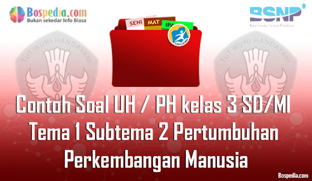 Contoh Soal UH / PH untuk kelas 3 SD/MI Tema 1 Subtema 2 Pertumbuhan dan Perkembangan Manusia