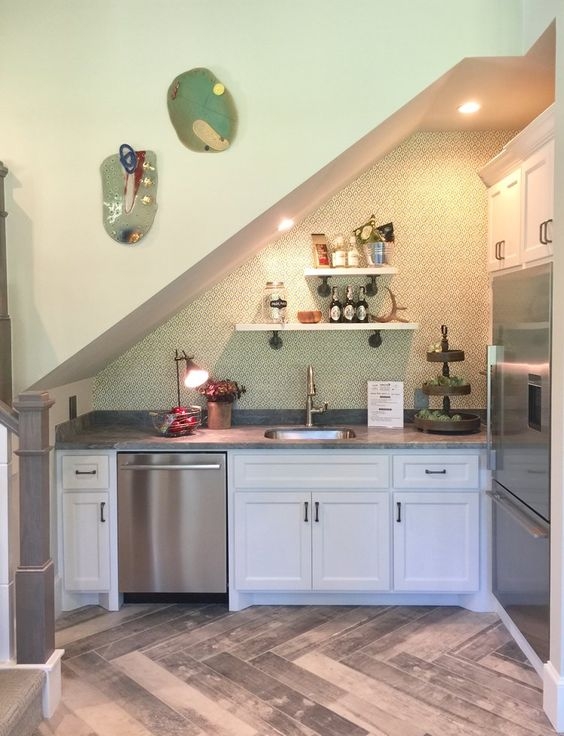 30 Elegant Kitchen Under The Stairs Design | ARA HOME