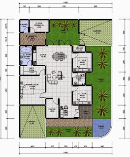 Denah rumah minimalis 2 kamar tidur 2 kamar mandi