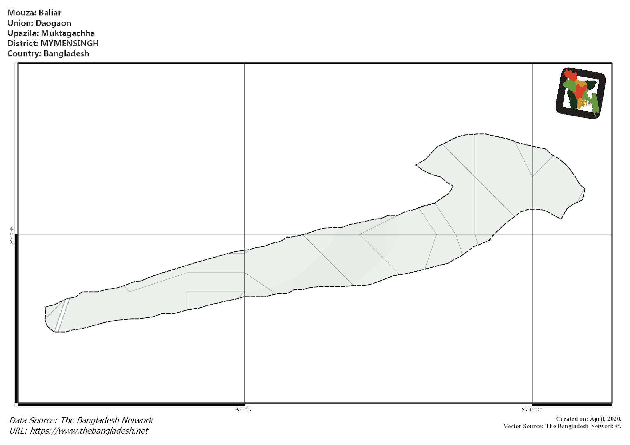 Map of Baliar Mouza of Muktagachha Upazila, MYMENSINGH, Bangladesh.