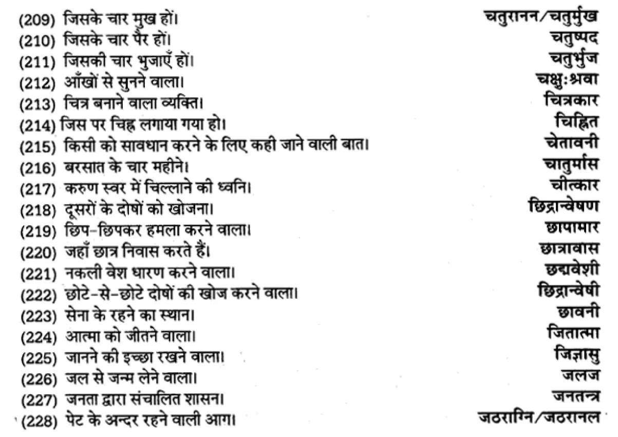 यूपी बोर्ड एनसीईआरटी समाधान "कक्षा 11 सामान्य  हिंदी" अनेक शब्दों के लिए एक शब्द  हिंदी में