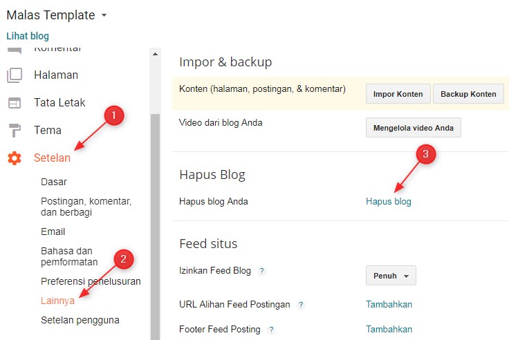 Cara Menghapus Blog di Blogger