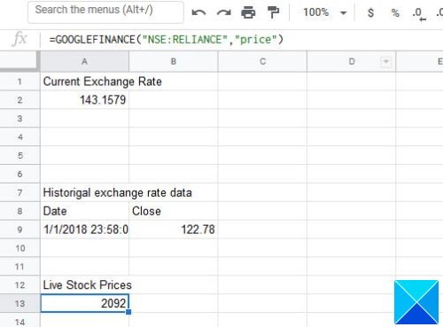 convertir moneda y obtener datos de stock en hojas de cálculo de Google